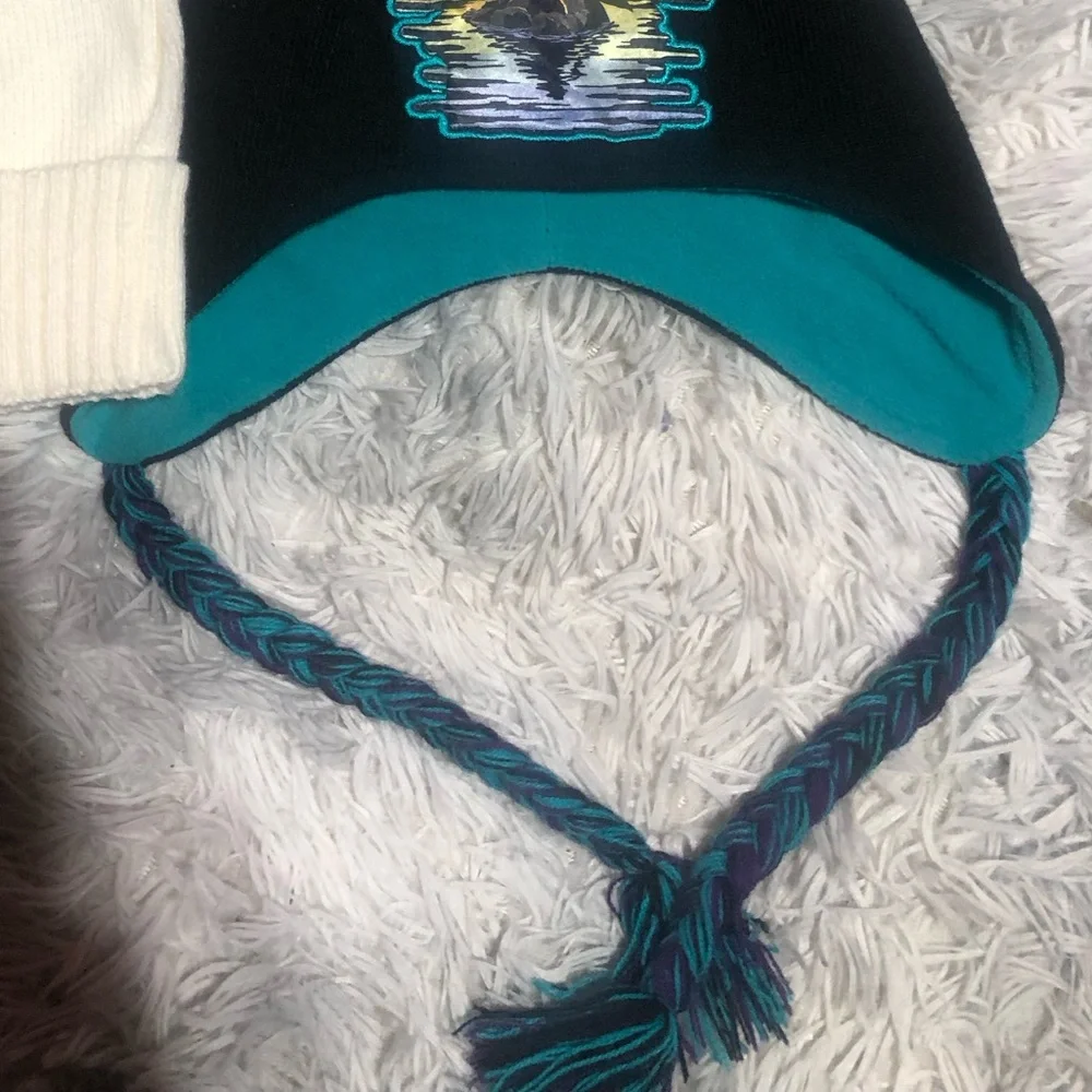 Disney Little Mermaid Girls Pom Pom Beanie Hat Tassels & White Hat Bundle Set